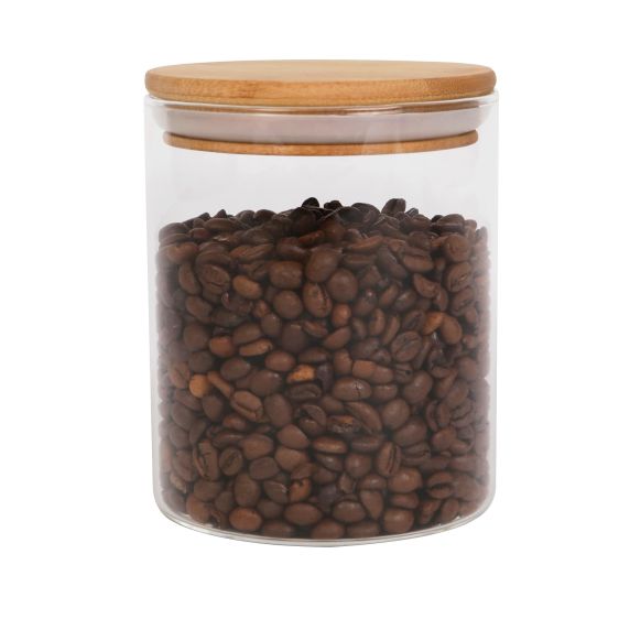 Glass jar of coffee beans